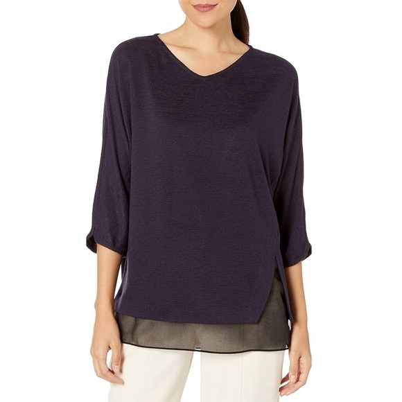 Nic+Zoe Nightshade Plum Purple Black Rejoice Sweater Mixed Media Chiffon Knit - Picture 1 of 11